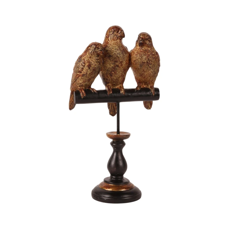 Papageienfigur auf Sockel – Gold – 33 cm