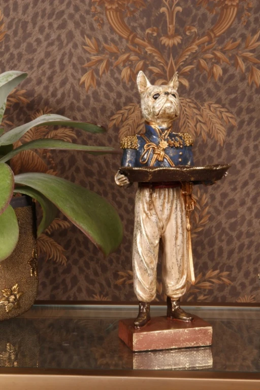 Hundestatue mit Tablett - blau - 35 cm
