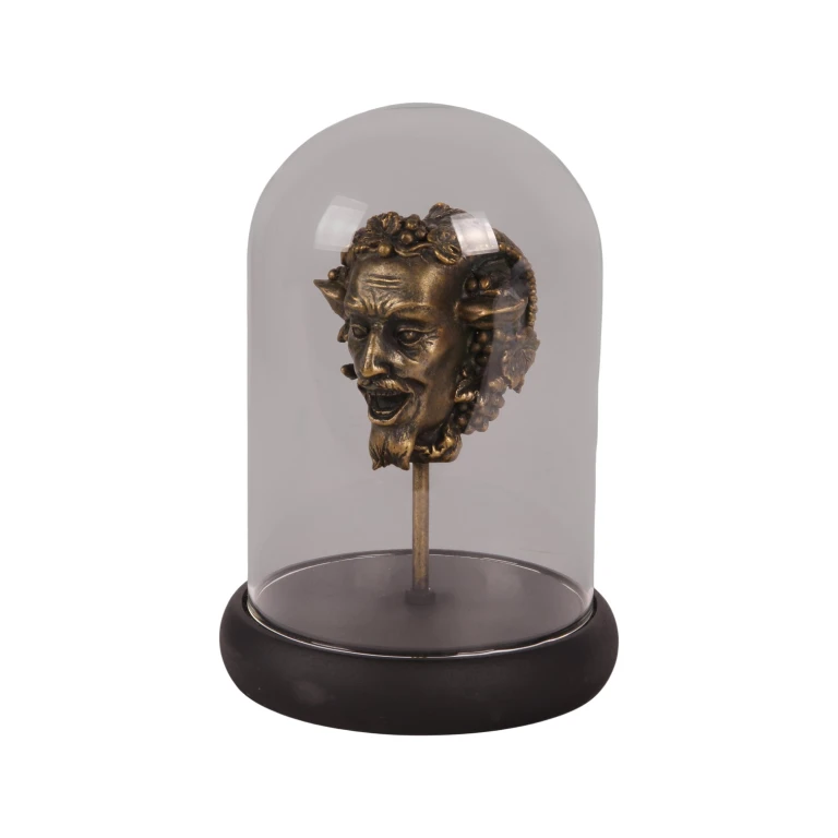 Bacchus-Figur mit Glasglocke – Gold – 23 cm – Kunstharz