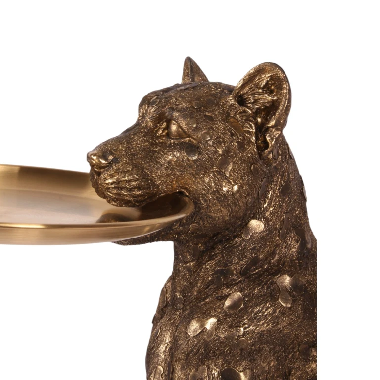 Leopard mit Tablett - Gold - 62 cm