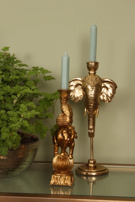 Kerzenständer Elefant - 35,5 cm - Gold - Kunstharz