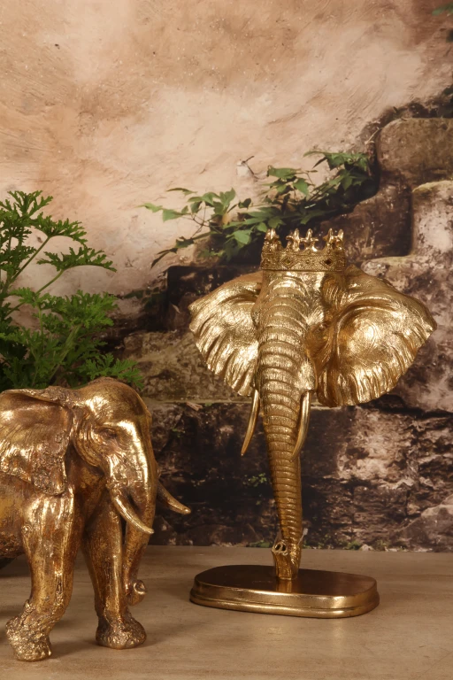 Elefantenfigur auf Sockel – Gold – 37,5 cm
