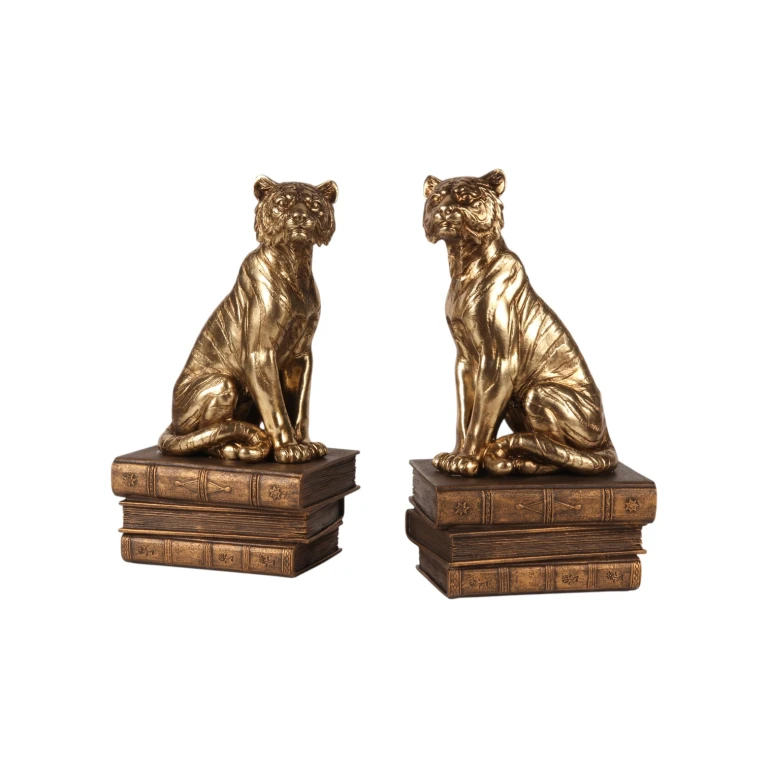 Tigerfigur auf Büchern – Gold – 29 cm