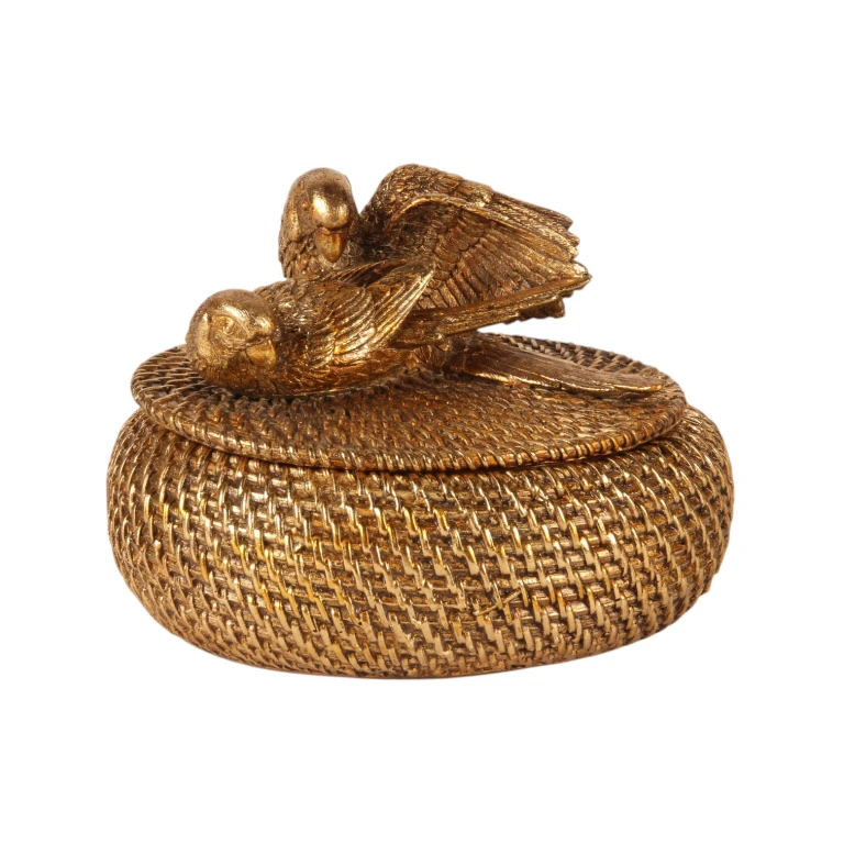 Aufbewahrungsbox mit Deckel - 19 cm - Gold - Kunstharz