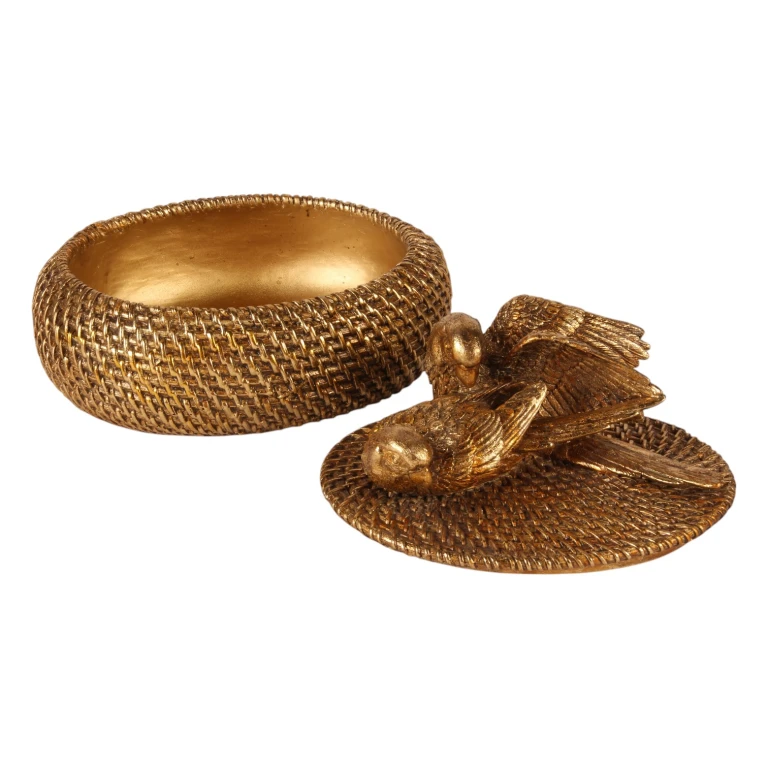 Aufbewahrungsbox mit Deckel - 19 cm - Gold - Kunstharz
