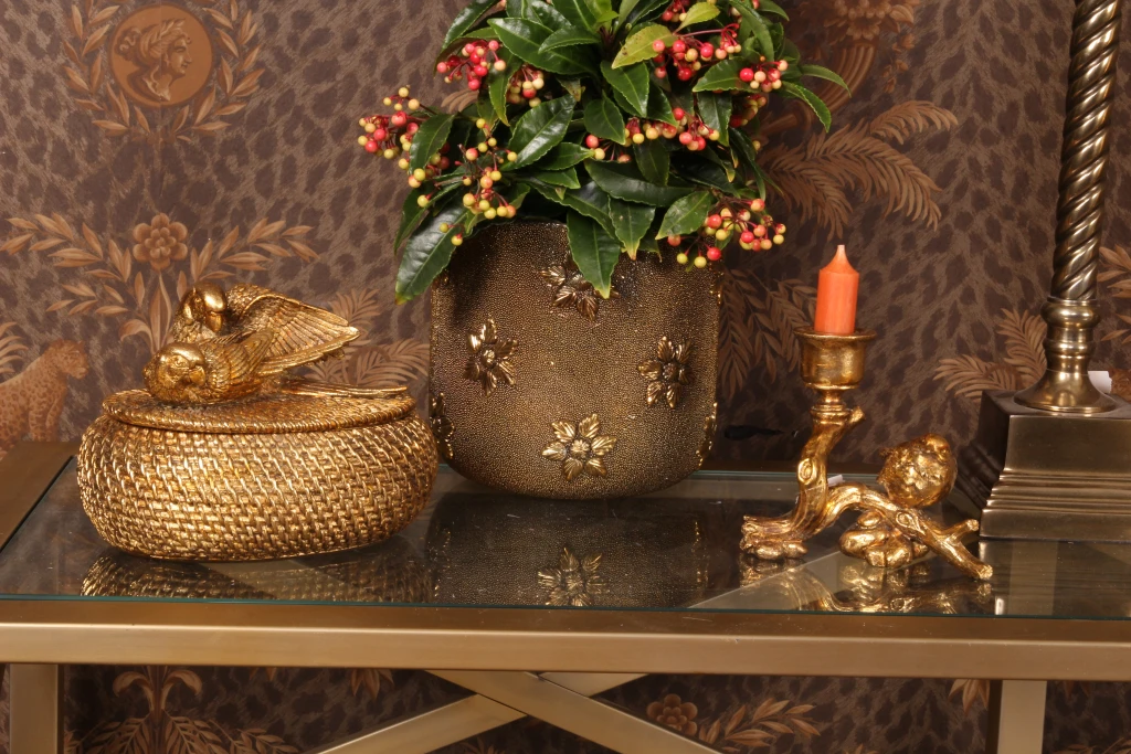Aufbewahrungsbox mit Deckel - 19 cm - Gold - Kunstharz