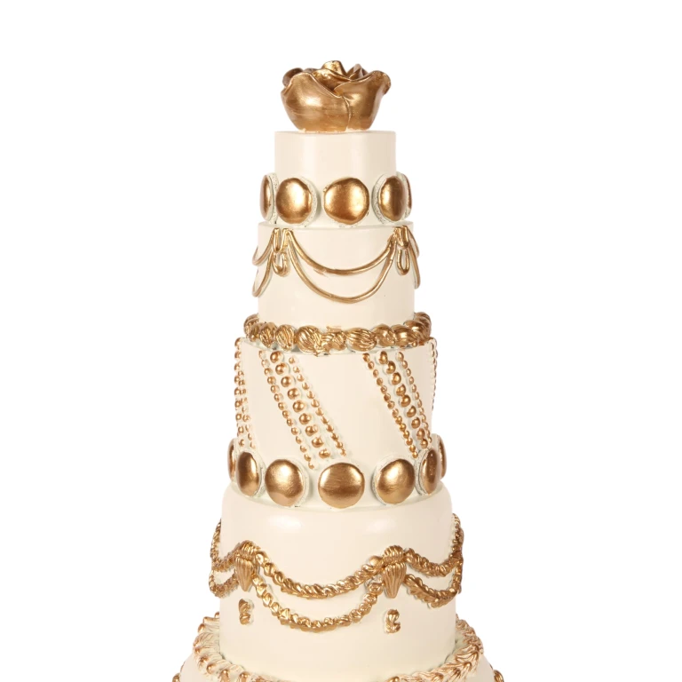 Dekorationskuchen – weiß/creme mit Gold – 47 cm – Kunstharz