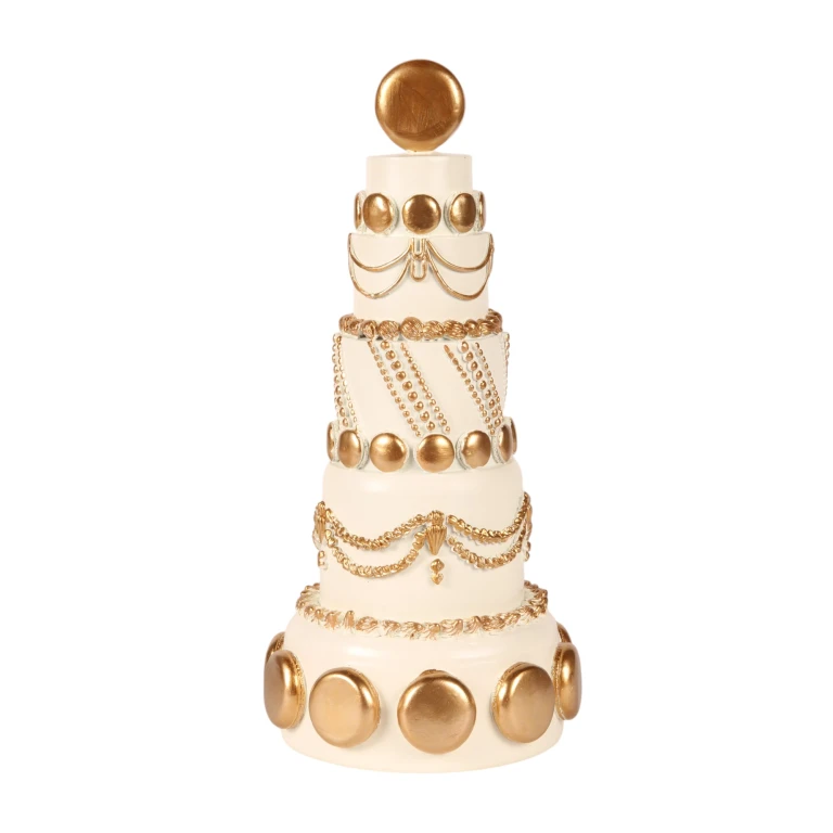 Dekorationskuchen – weiß/creme mit Gold – 33,5 cm – Kunstharz