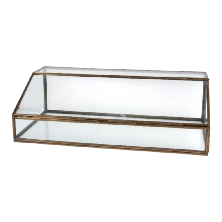 Aufbewahrungsbox rechteckig - 15 cm - gold - Messing und Glas