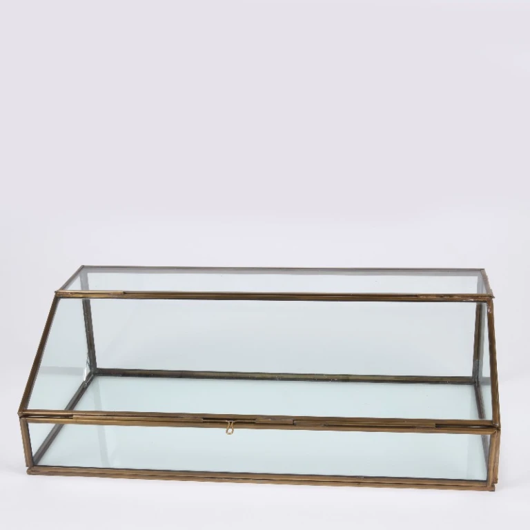 Aufbewahrungsbox rechteckig - 15 cm - gold - Messing und Glas