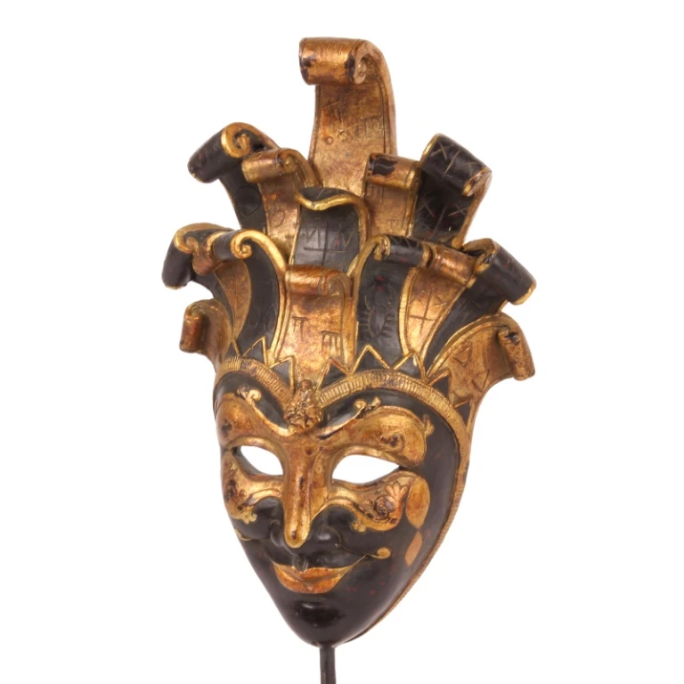 Dekorationsmaske auf Sockel – Schwarz/Gold – 28 cm – Kunstharz