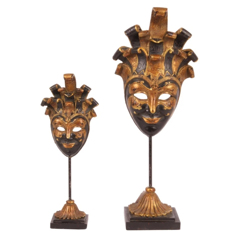 Dekorationsmaske auf Sockel – Schwarz/Gold – 28 cm – Kunstharz