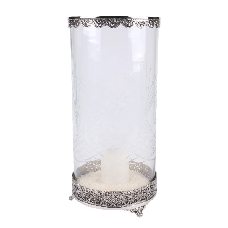Windlicht Fadida – 45 cm – silber – Messing und Glas