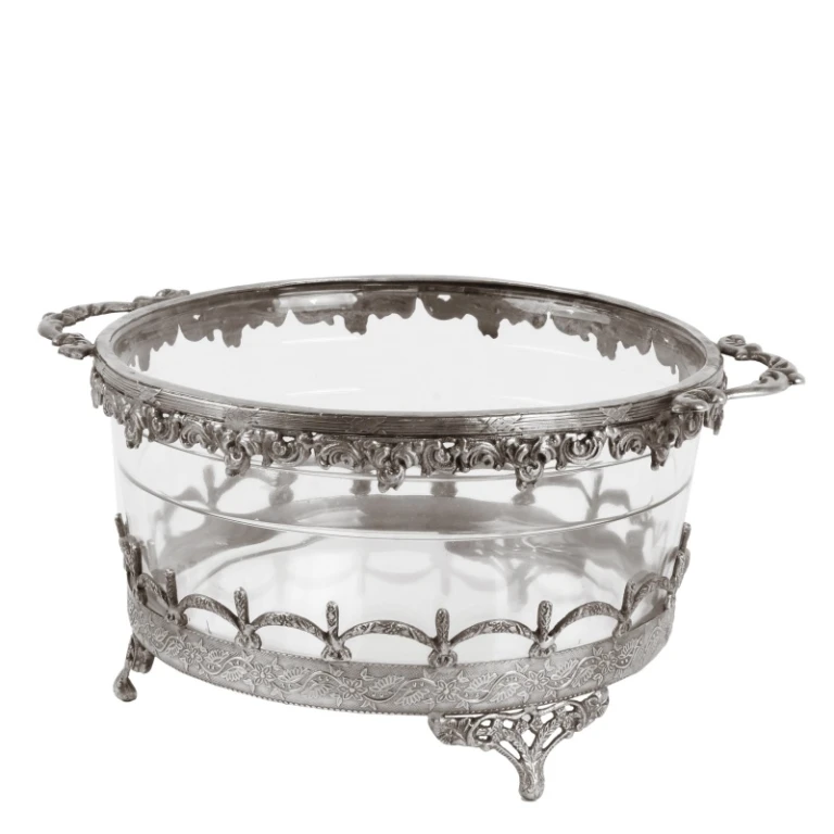 Teelichthalter – silber – Messing und Glas – 14 cm