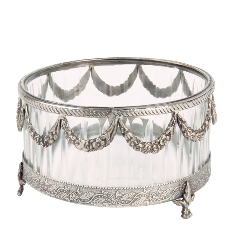 Candle holder - silver - 10 cm - brass and glass