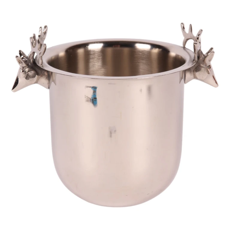 Weinkühler mit Hirschköpfen – silberfarbiges Messing – 24 cm – 1 Stück