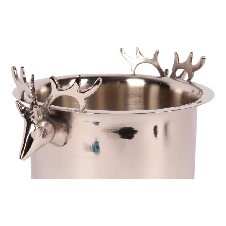 Weinkühler mit Hirschköpfen – silberfarbiges Messing – 24 cm – 1 Stück
