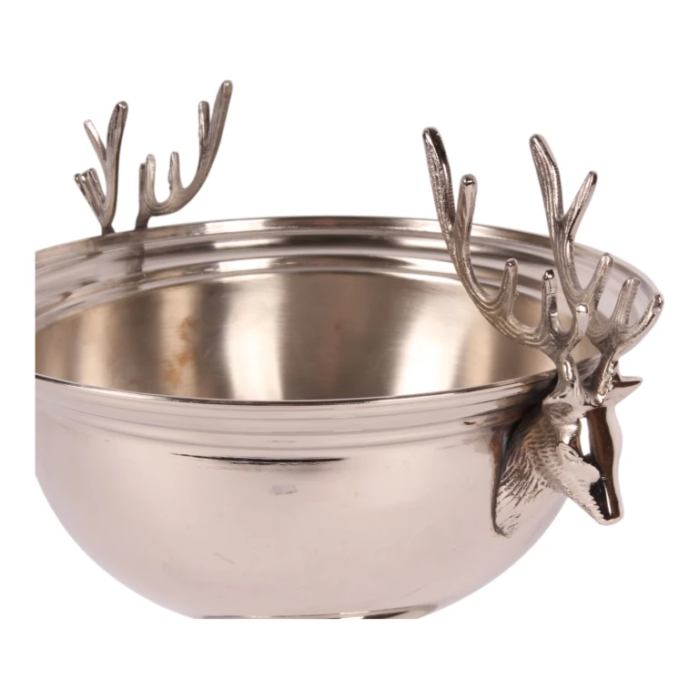 Weinkühler mit Hirschköpfen – silberfarbiges Messing – 27,5 cm