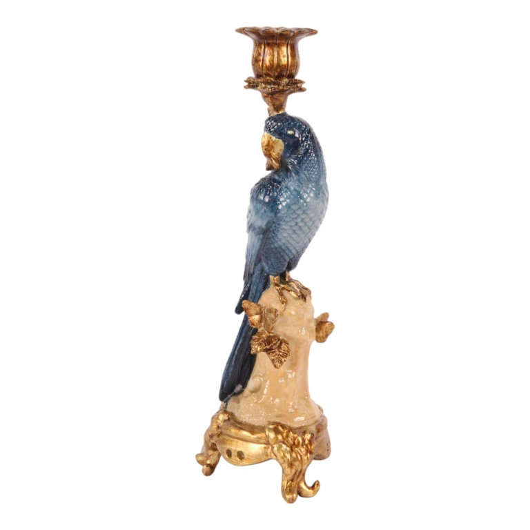 Kerzenständer Papagei - 33 cm - blau - Kunstharz