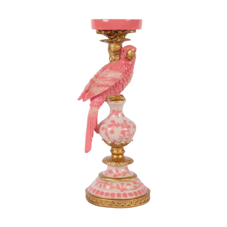 Kerzenständer Papagei - 32,5 cm - rosa - Kunstharz