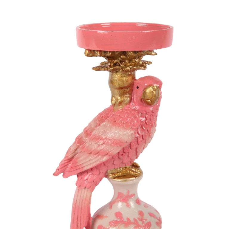 Kerzenständer Papagei - 32,5 cm - rosa - Kunstharz