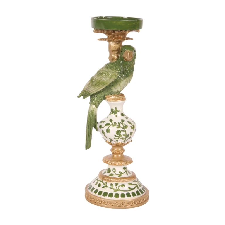 Kerzenständer Papagei - 32 cm - grün - Kunstharz