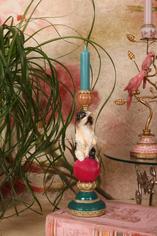 Kerzenständer Hund - 28,5 cm - mehrfarbig - Kunstharz