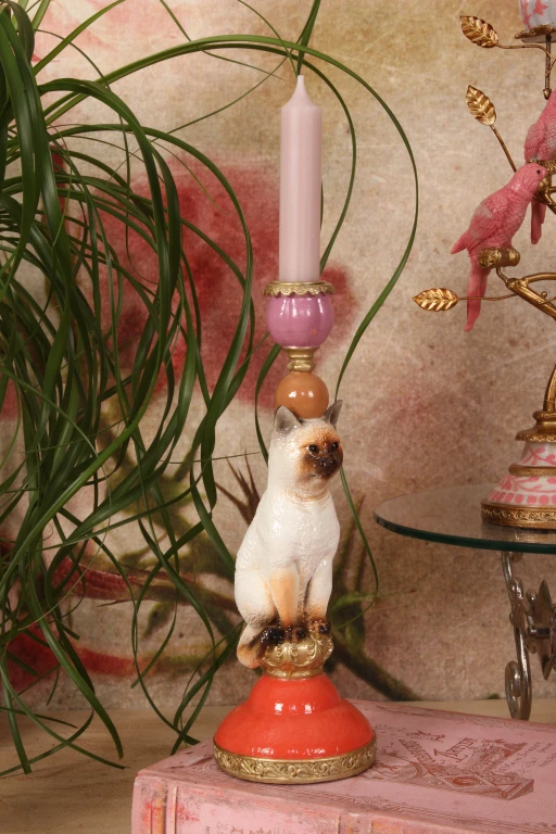 Kerzenständer Katze - 26 cm - mehrfarbig - Kunstharz