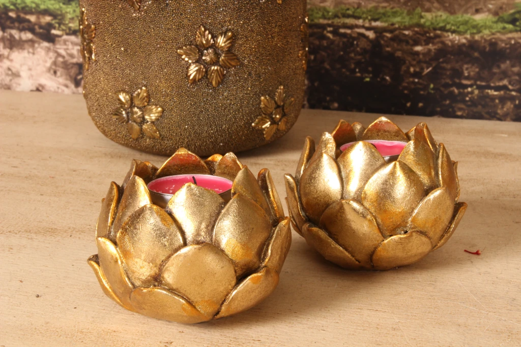 Kerzenständer Blume - 7,1 cm - Gold - Kunstharz
