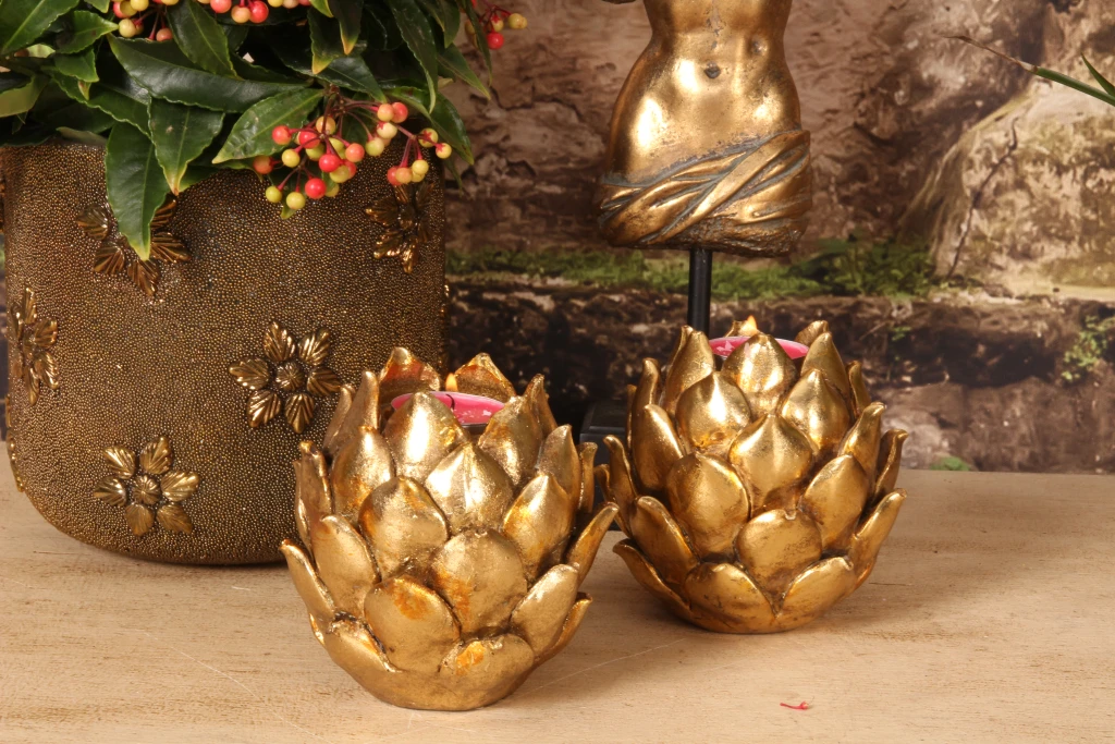 Kerzenständer Blume - 11 cm - Gold - Kunstharz