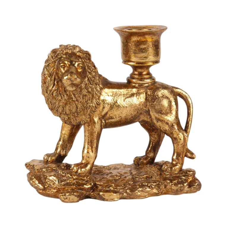 Kerzenständer Löwe - 13 cm - Gold - Kunstharz