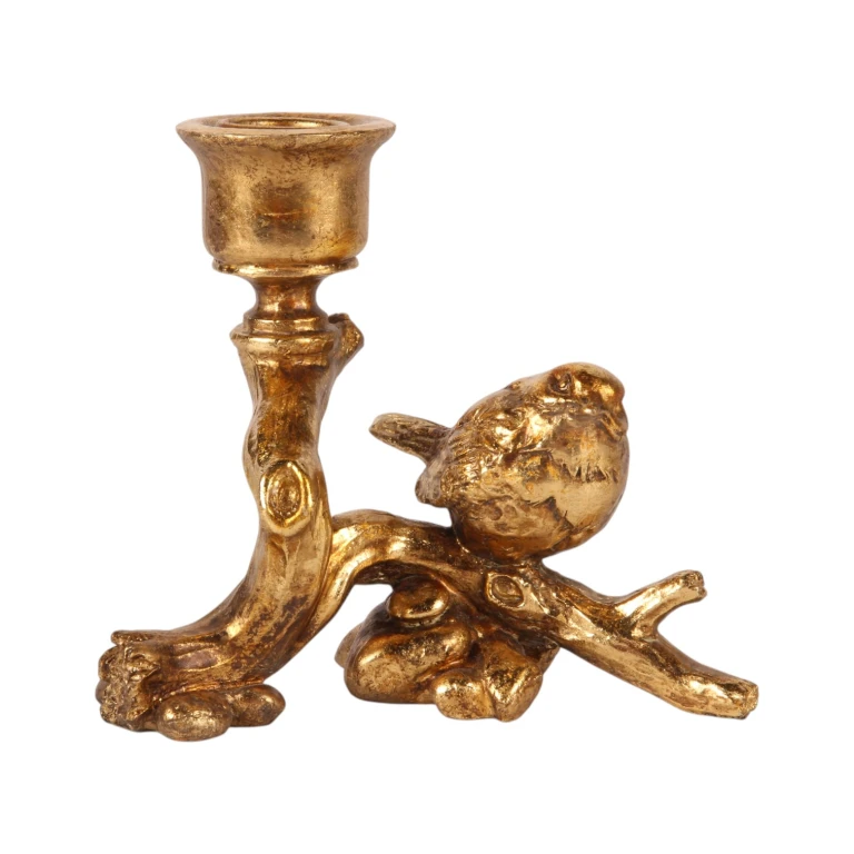 Kerzenständer Vogel - 12 cm - Gold - Kunstharz