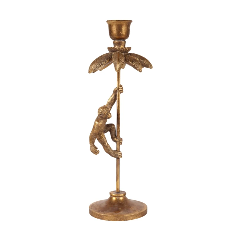 Kerzenständer Affe - 31 cm - Gold - Kunstharz