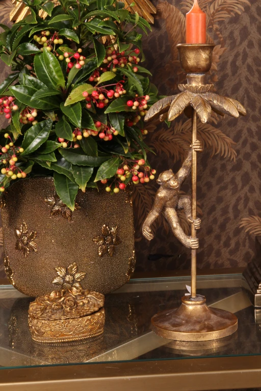 Kerzenständer Affe - 31 cm - Gold - Kunstharz