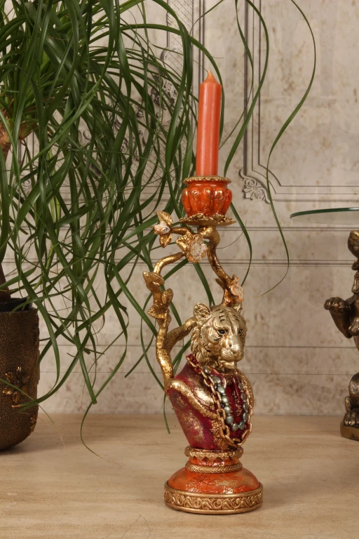 Kerzenständer Löwe - 31 cm - Gold - Kunstharz