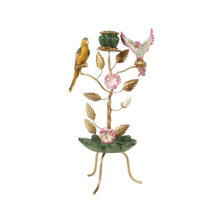 Kerzenständer Vögel - 38,5 cm - grün - Kunstharz