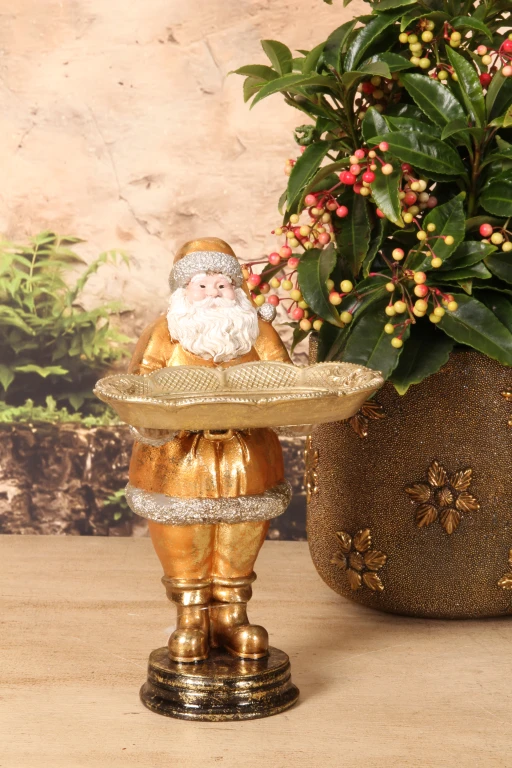 Weihnachtsmann mit Schale - Gold - 24 cm