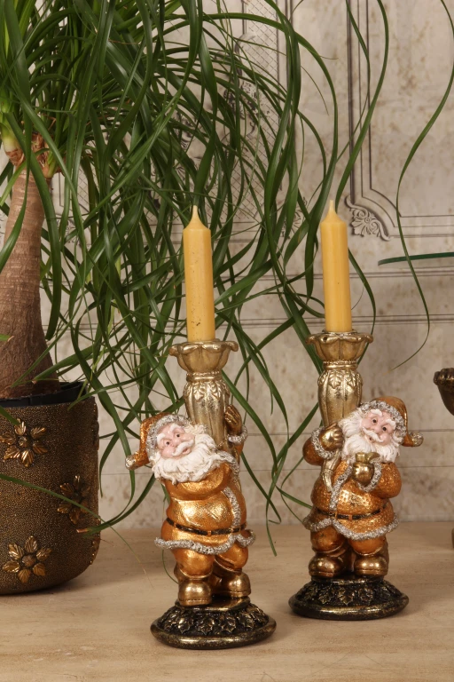 Kerzenständer Weihnachtsmann - 23 cm - Gold - Kunstharz