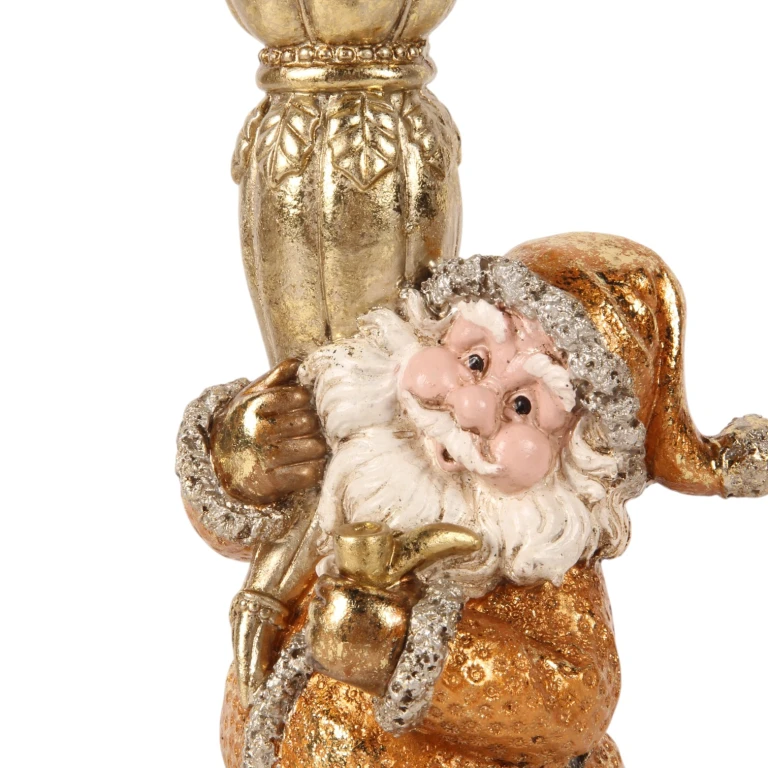 Kerzenständer Weihnachtsmann - 23 cm - Gold - Kunstharz