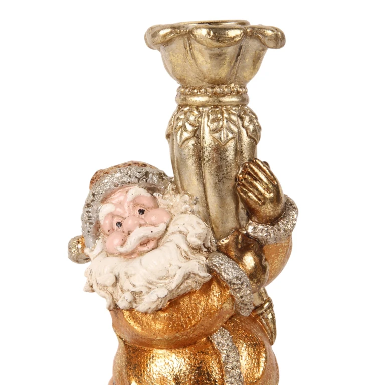 Kerzenständer Weihnachtsmann - 23 cm - Gold - Kunstharz