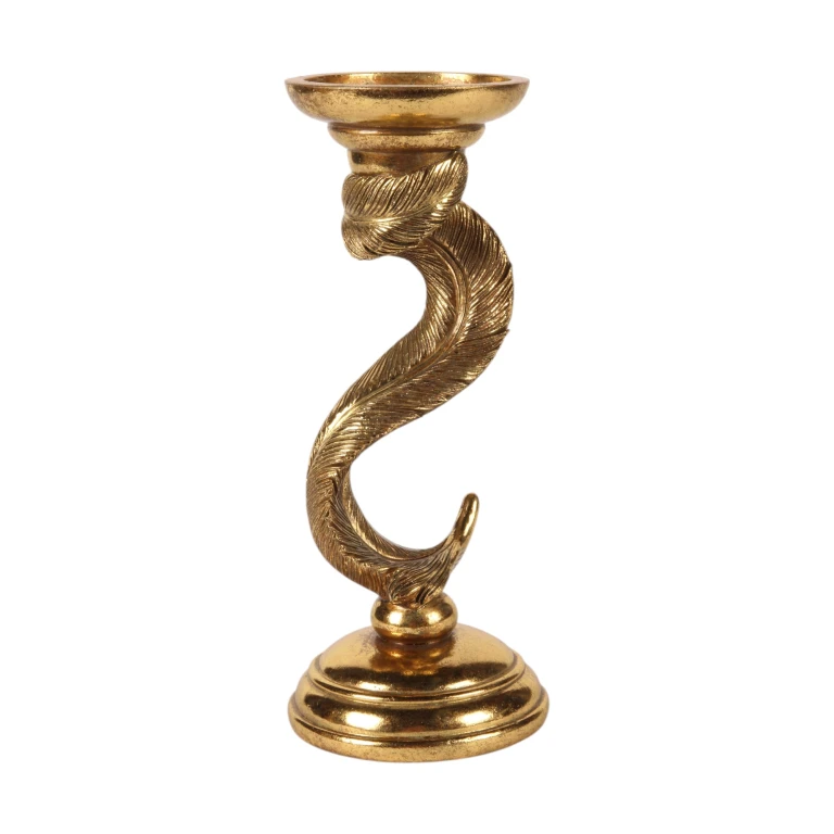 Kerzenständer Feder - 26,5 cm - gold - Kunstharz - 1 Stück