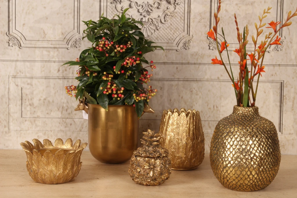 Aufbewahrungsbox Blumen - 12,5 cm - Gold - Kunstharz