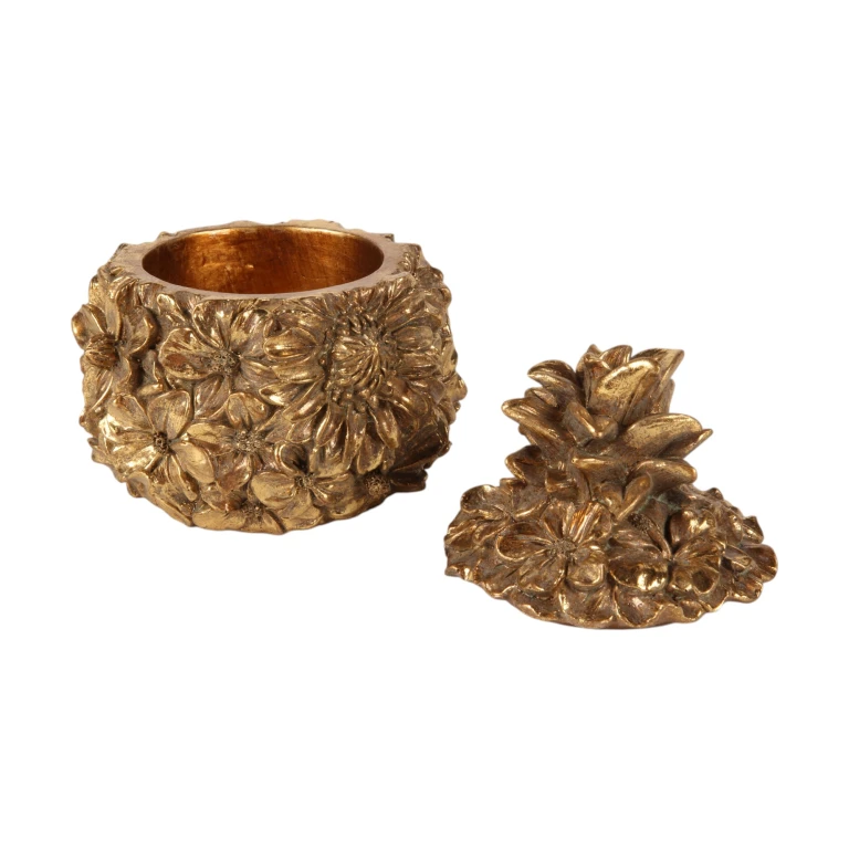 Aufbewahrungsbox Blumen - 12,5 cm - Gold - Kunstharz