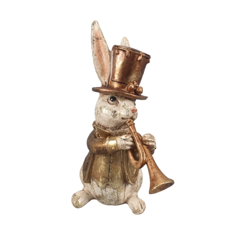 Kaninchenfigur mit Trompete – Gold – 17 cm