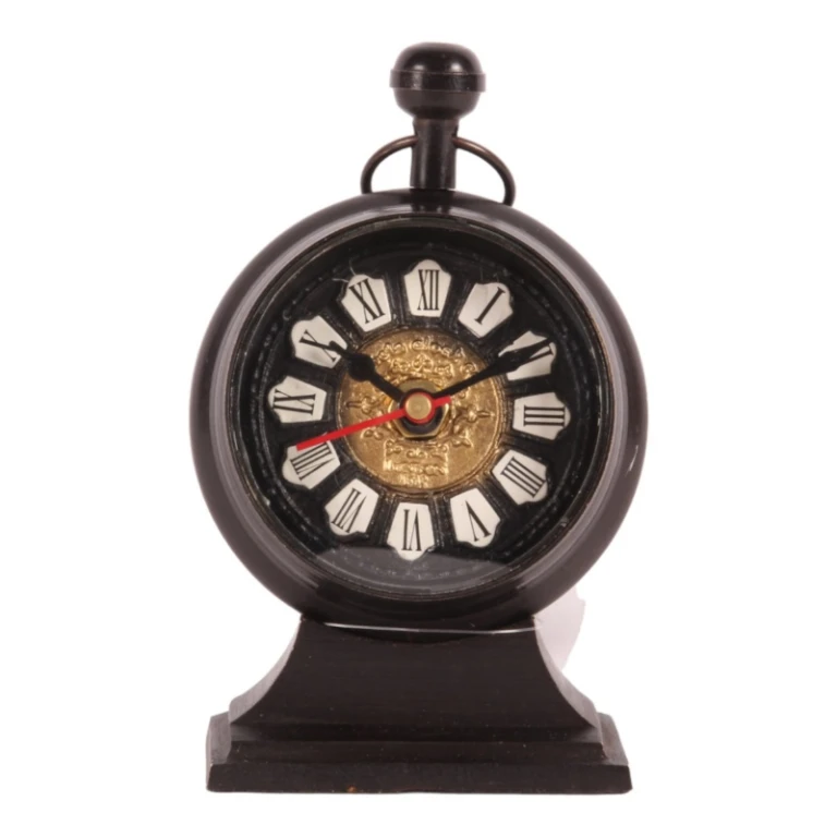Tischuhr Alain – schwarz – Messing – 15 cm