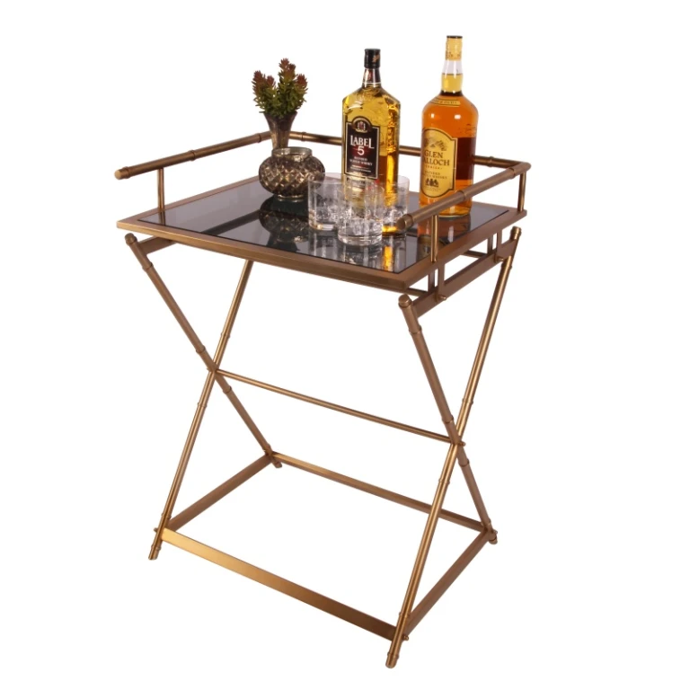 Serviertisch - Gold - Glas & Stahl - 85 cm