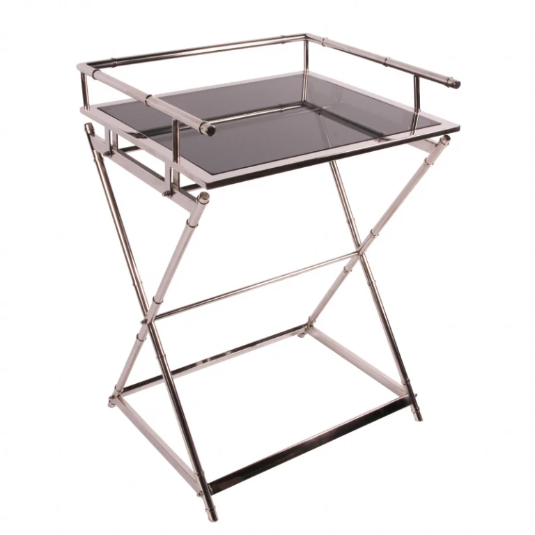 Serviertisch - silber - Glas & Stahl - 85 cm