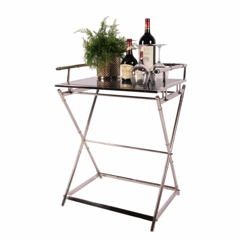 Serviertisch - silber - Glas & Stahl - 85 cm