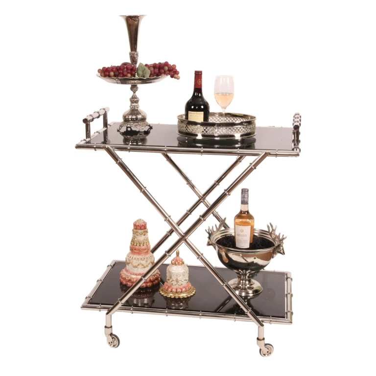 Servierwagen - Glas & Stahl - Silber - 88 cm