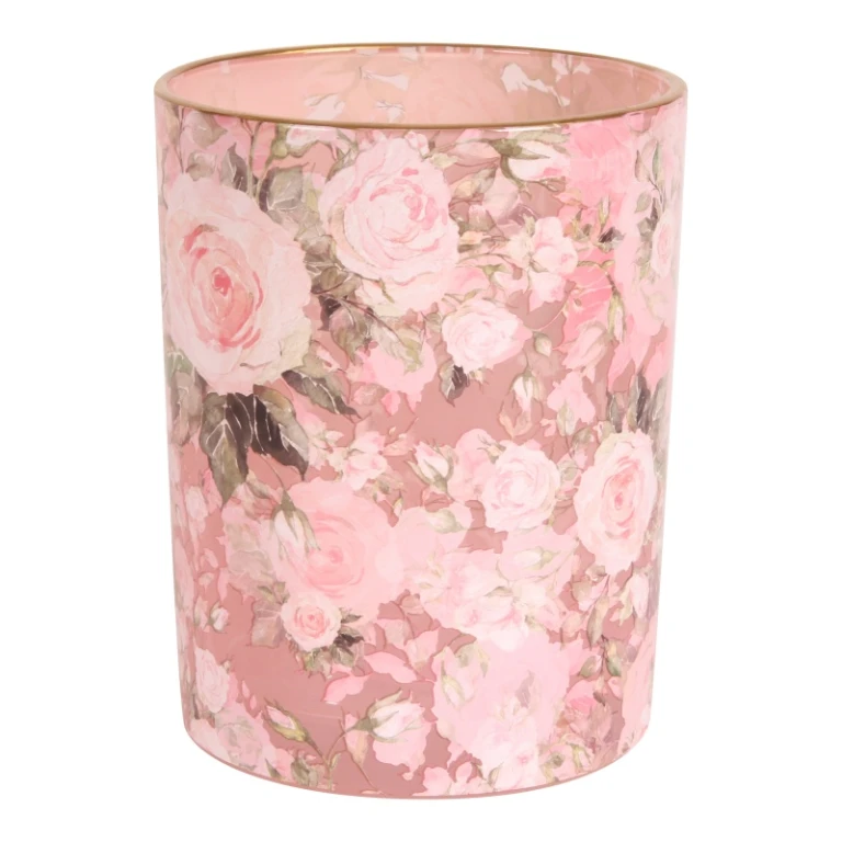 Kerzenhalter Blumenprint - rosa - Glas - 12,5 cm